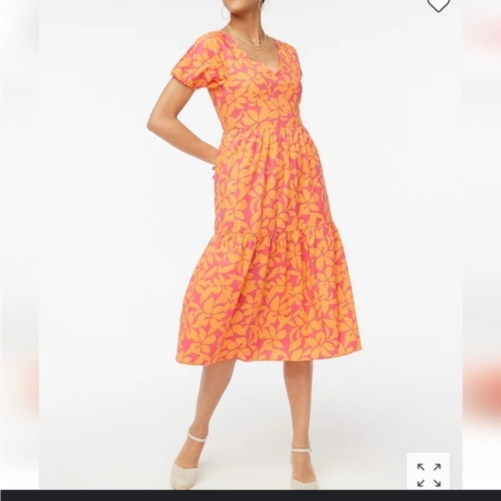J. Crew Orange and Pink Floral Midi Dress